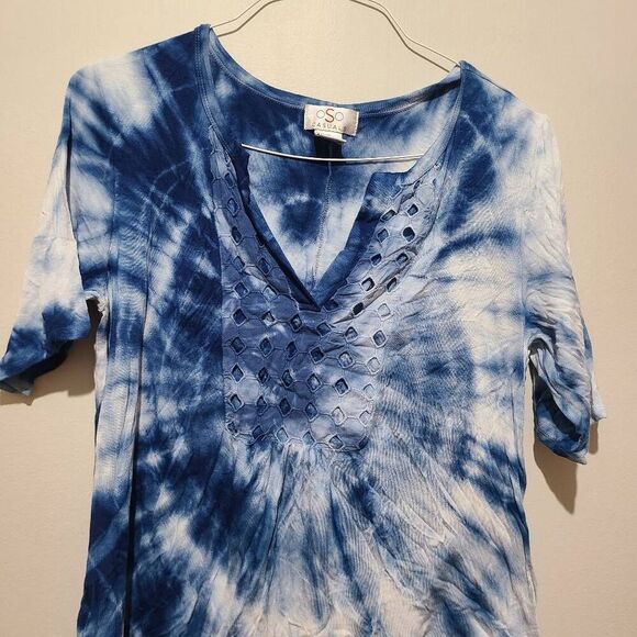 OSO Casuals Womens Blue Tie Dye Tunic Detail Scoop neck Size M - Picture 2 of 7